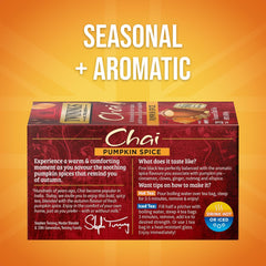 Twinings Pumpkin Spice Chai tea cup steaming, warming autumn mood.