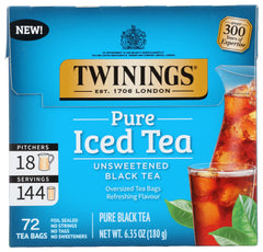 Twinings Pure Black Iced Tea Bags 72-count box for versatile cold brews