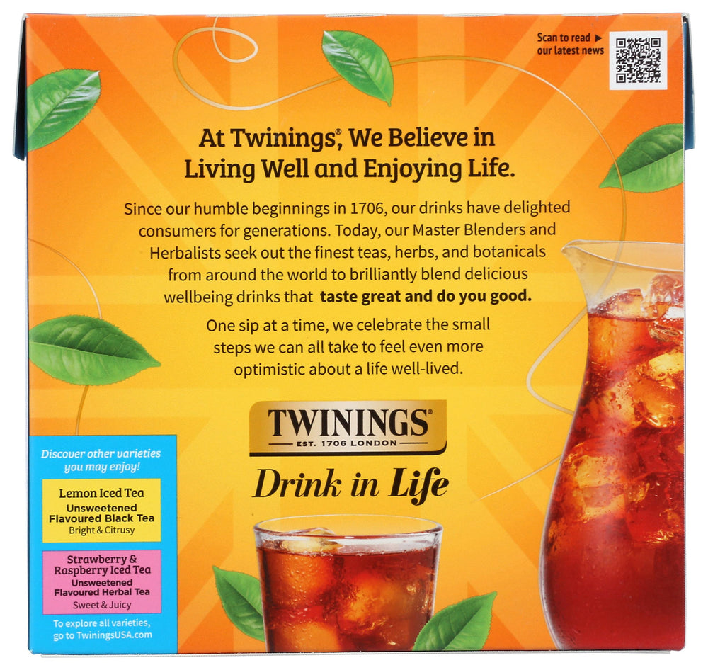 Twinings Pure Black Iced Tea Bags closeup shows breathable bags and rich color
