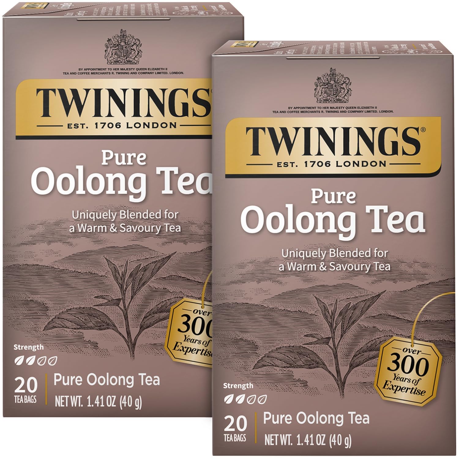 Twinings Pure Oolong Tea 2-Pack box highlights packaging for lasting freshness.