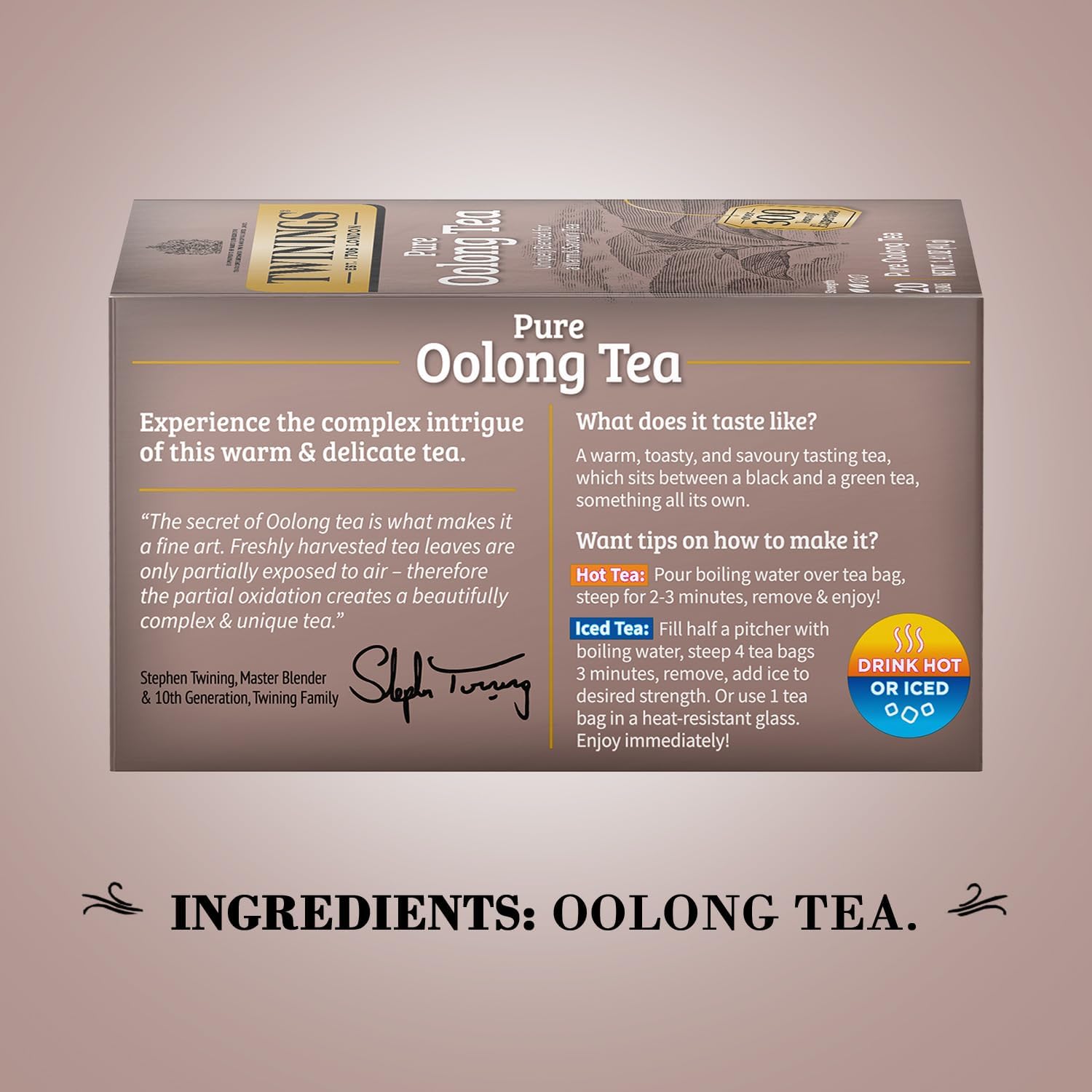 Twinings Pure Oolong Tea hot cup with steam ready for a cozy moment.