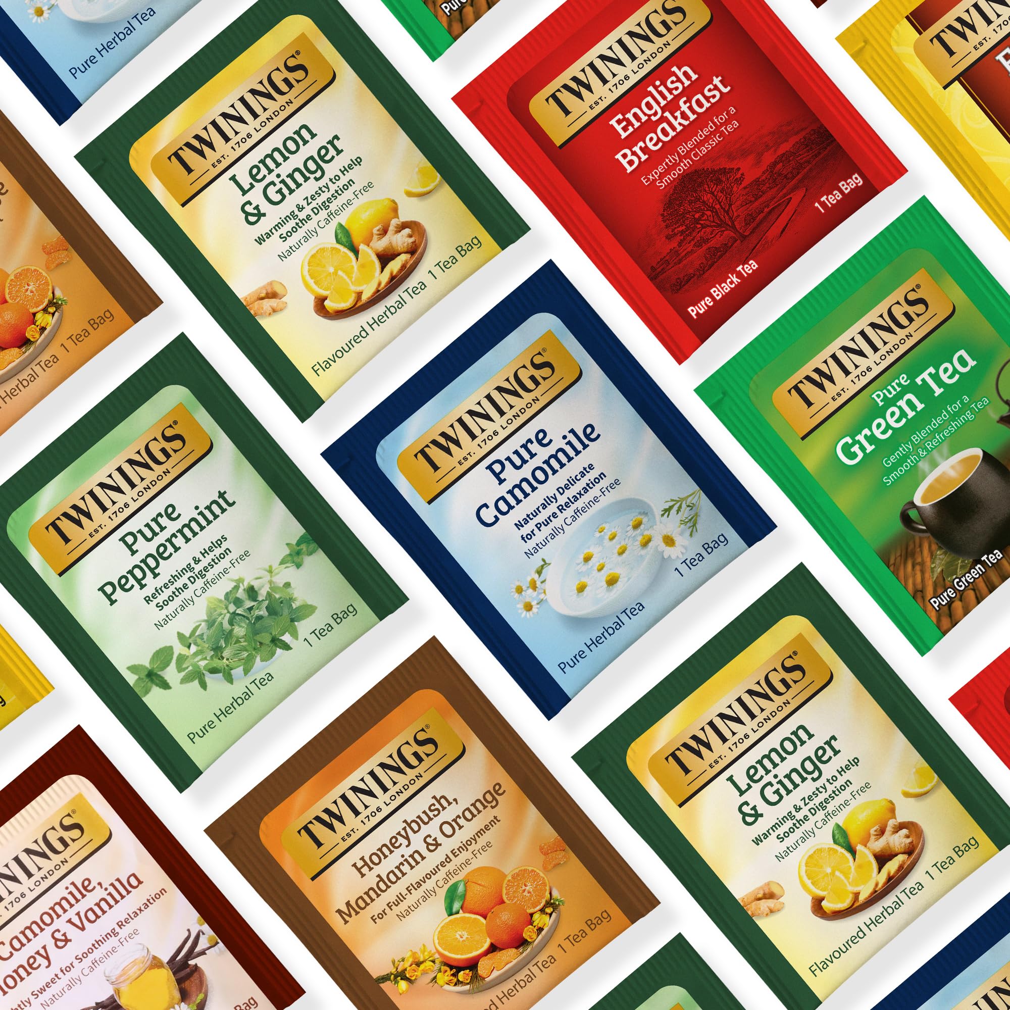 Twinings Pure Peppermint tea bag inviting cooling, caffeine-free refreshment at any time.