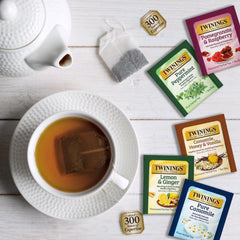 Twinings peppermint tea bag highlights refreshing, crisp notes for a quick pick-me-up.