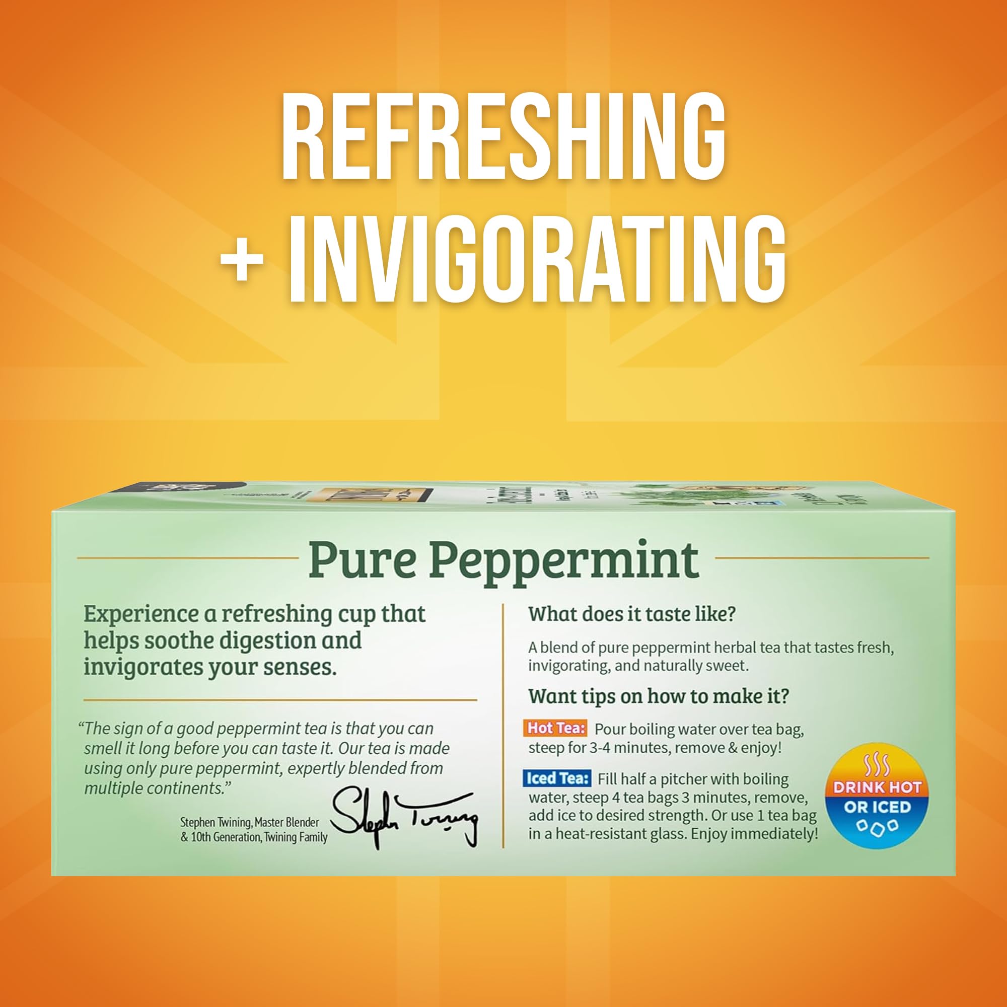 Close-up of Twinings peppermint tea bag with vibrant aroma.