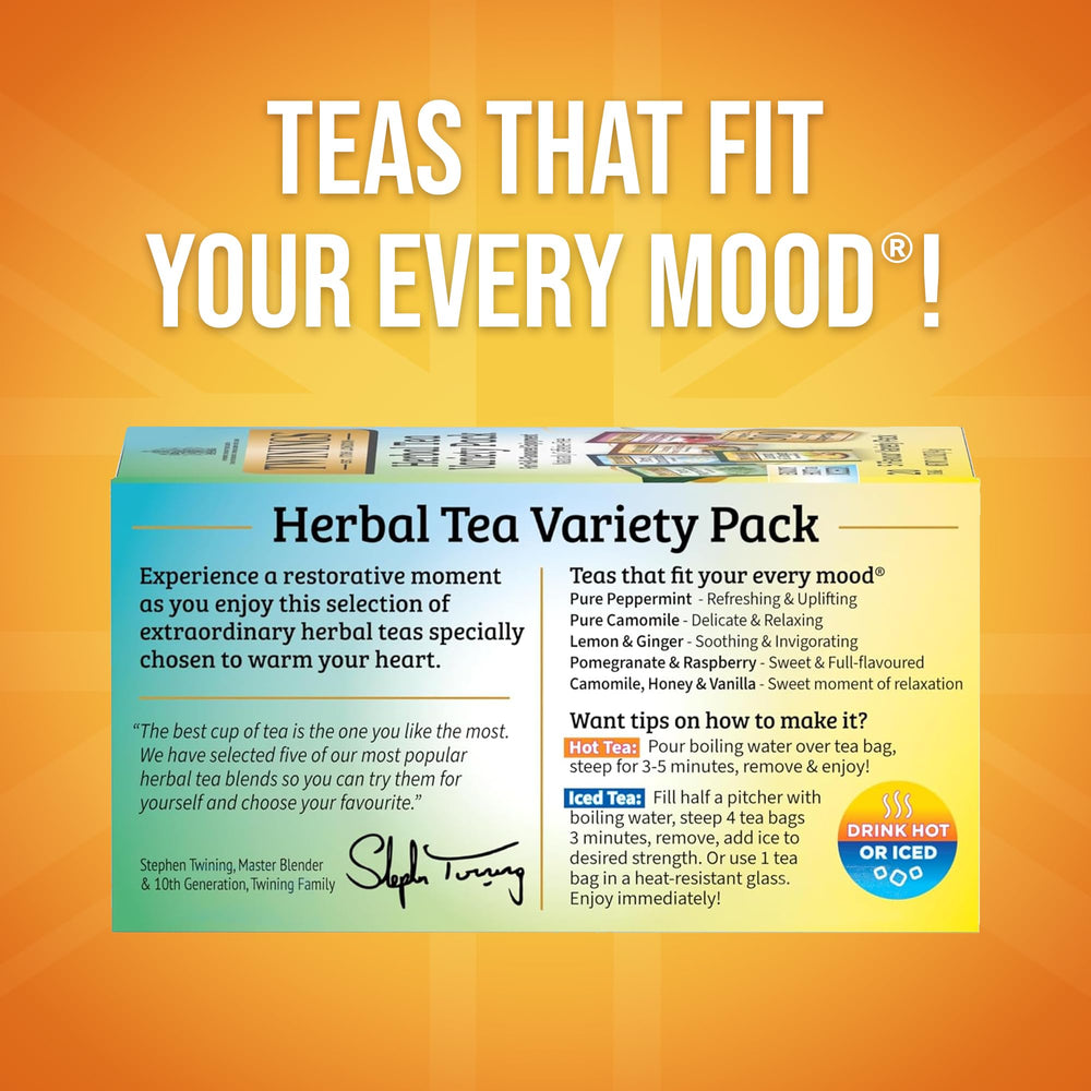 Twinings Pure Peppermint tea bags ready for a refreshing cup anytime.