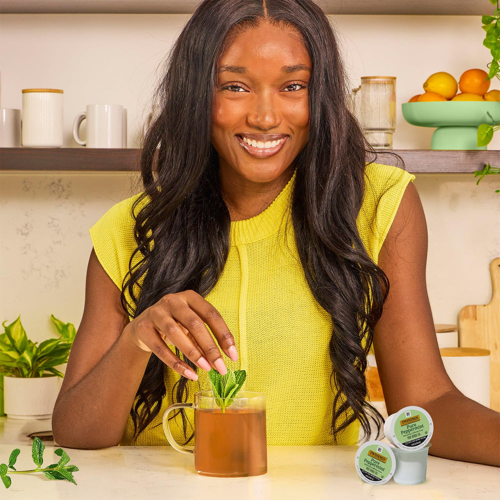 Twinings Pure Peppermint tea cup hot for a refreshing moment.