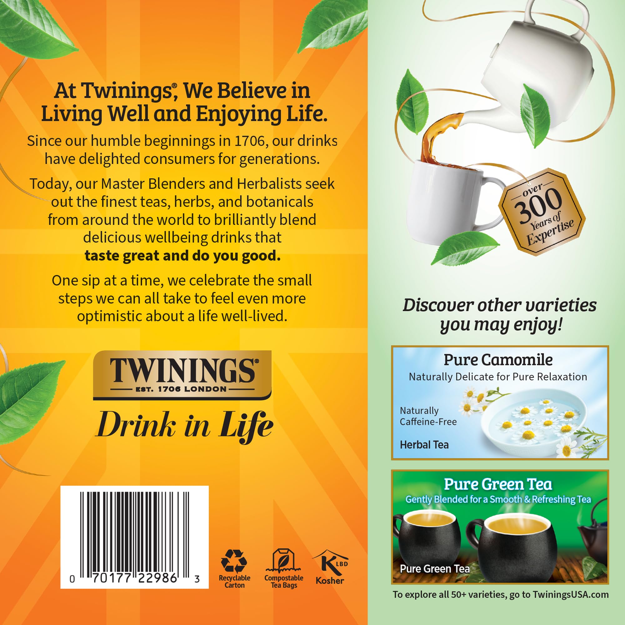 Sealed packaging keeps Twinings peppermint tea bags fresh.