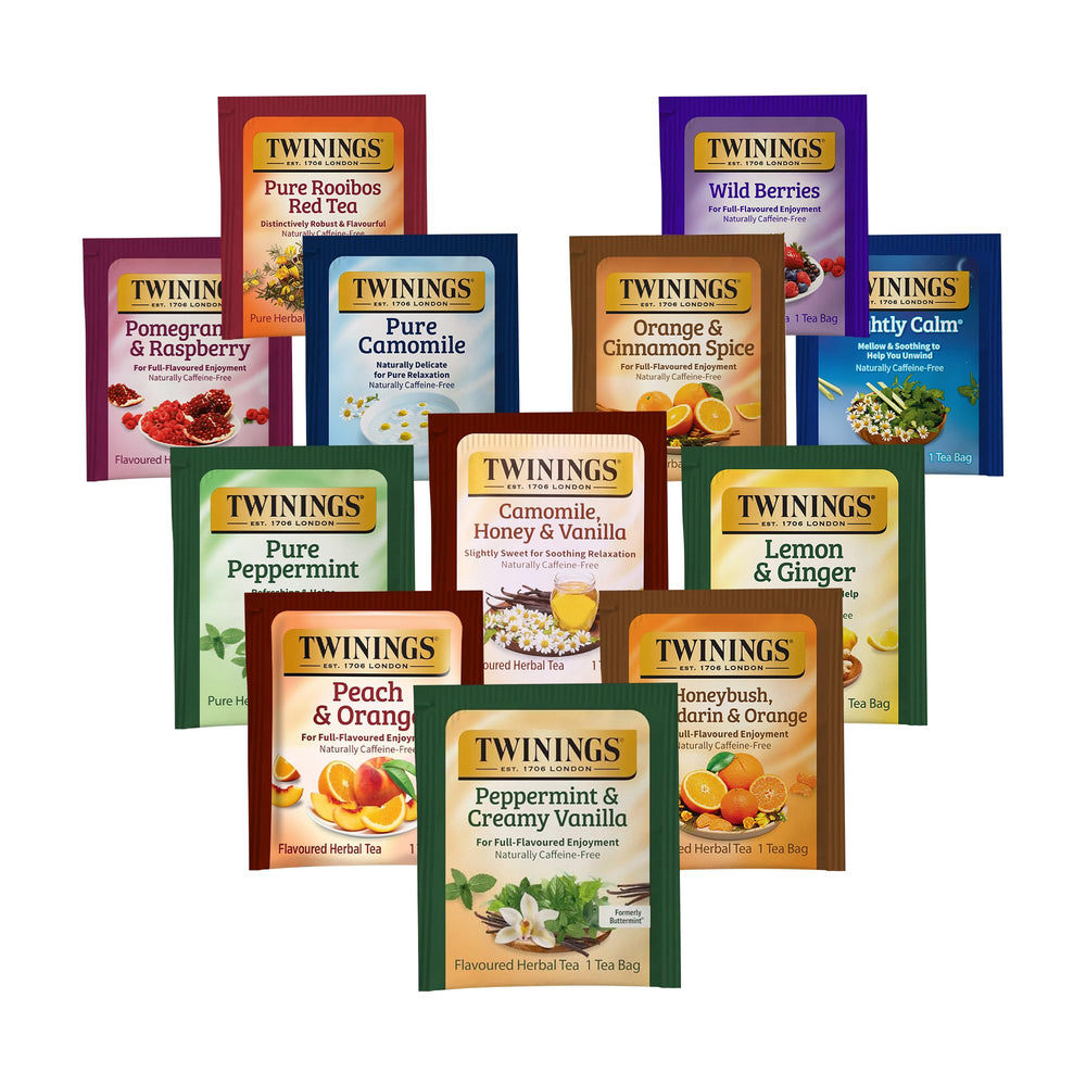 Twinings Pure Rooibos Red Tea tea bags offer rich, caffeine-free depth