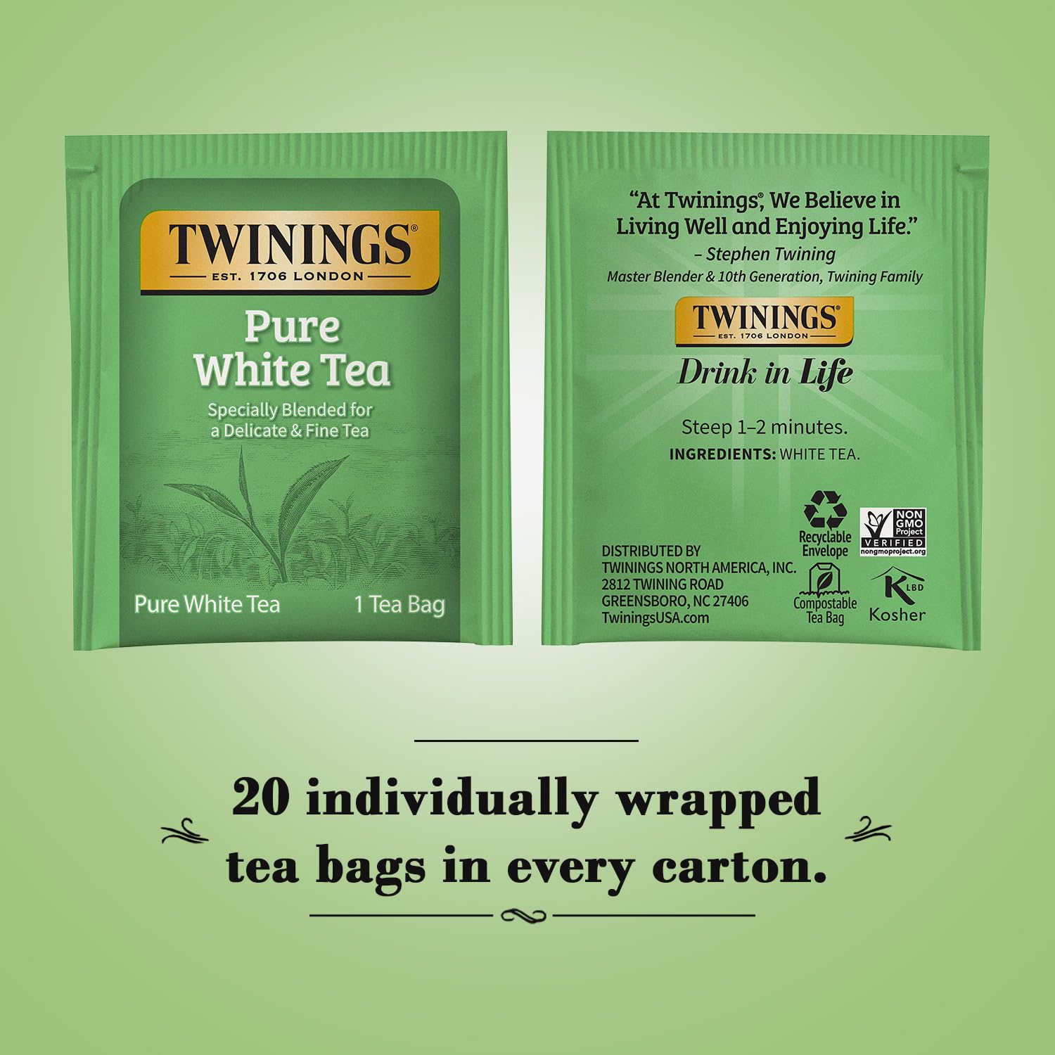 Twinings Pure White Tea air-dried leaves capture delicate aroma for refined flavor.