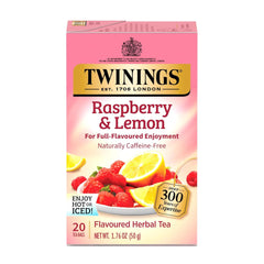 Twinings Raspberry & Lemon tea bags in a box, ready for a comforting cup.