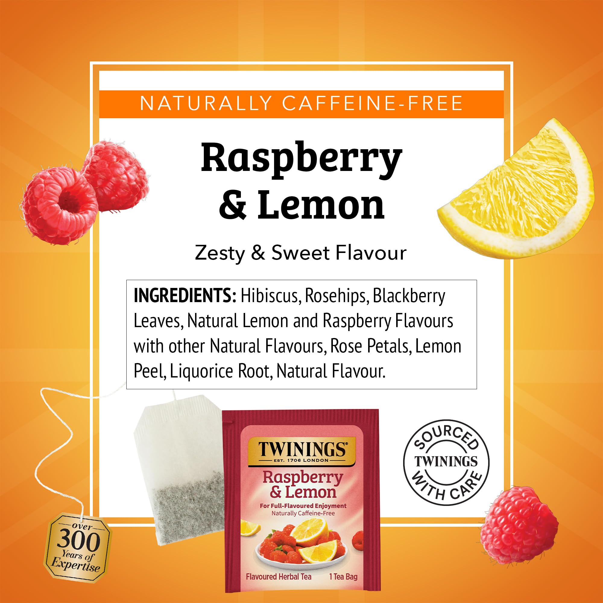 Chilled Twinings Raspberry & Lemon herbal tea poured over ice.