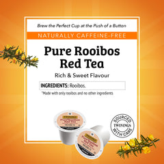 Front view of Twinings Rooibos Pods highlights natural aroma and caffeine-free enjoyment.