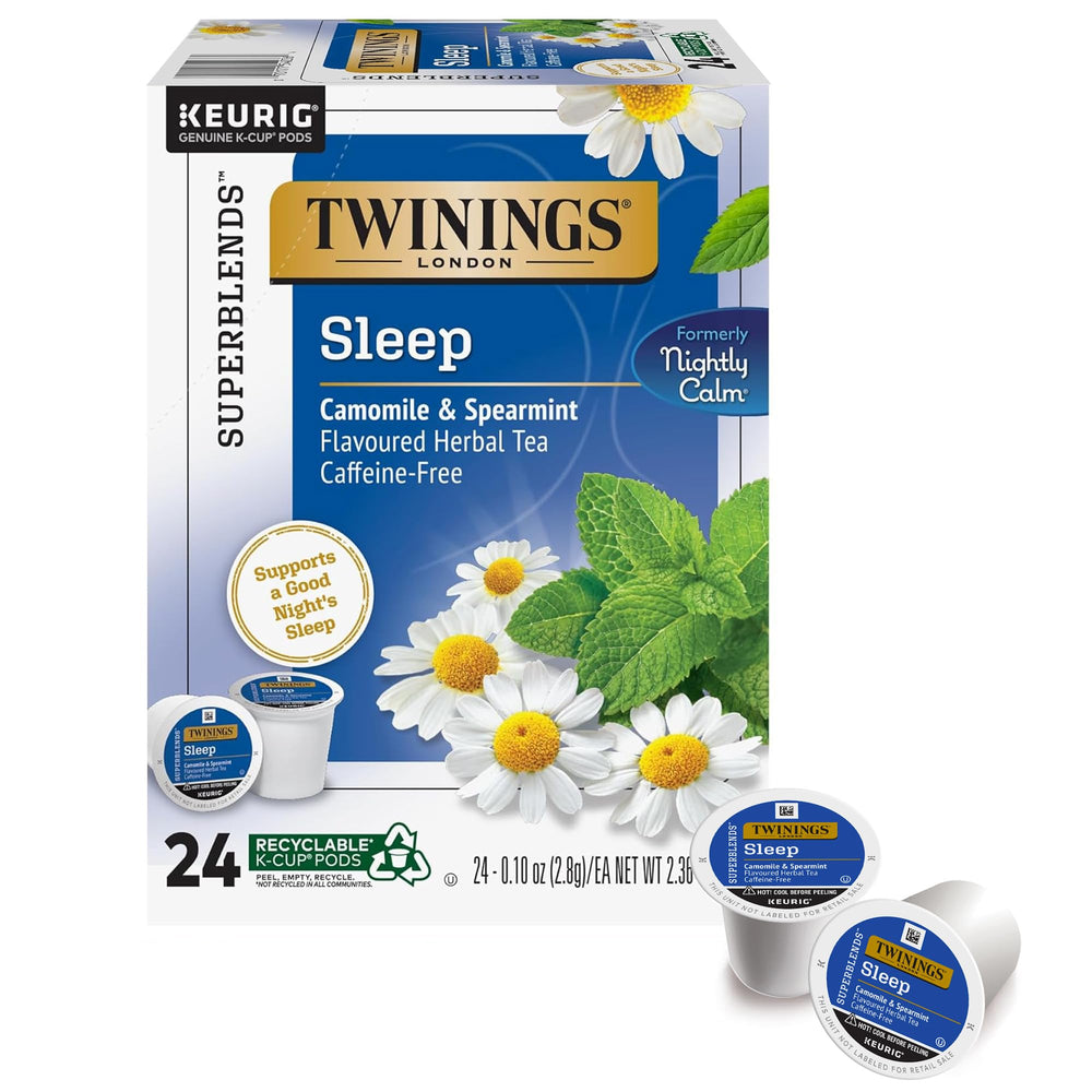 Twinings Sleep Tea K-Cup box front showing the 24 count pack for easy storage