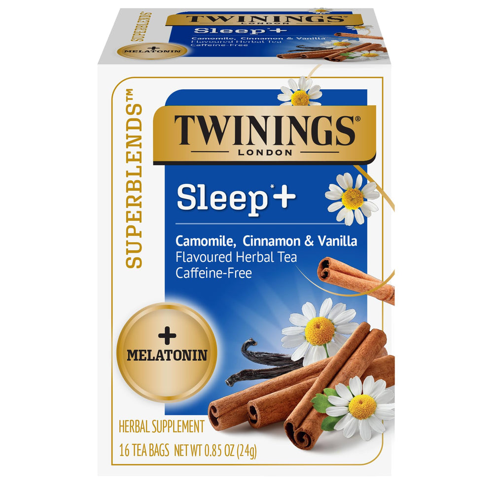 Twinings Sleep+ tea box seen for a calming nightly routine