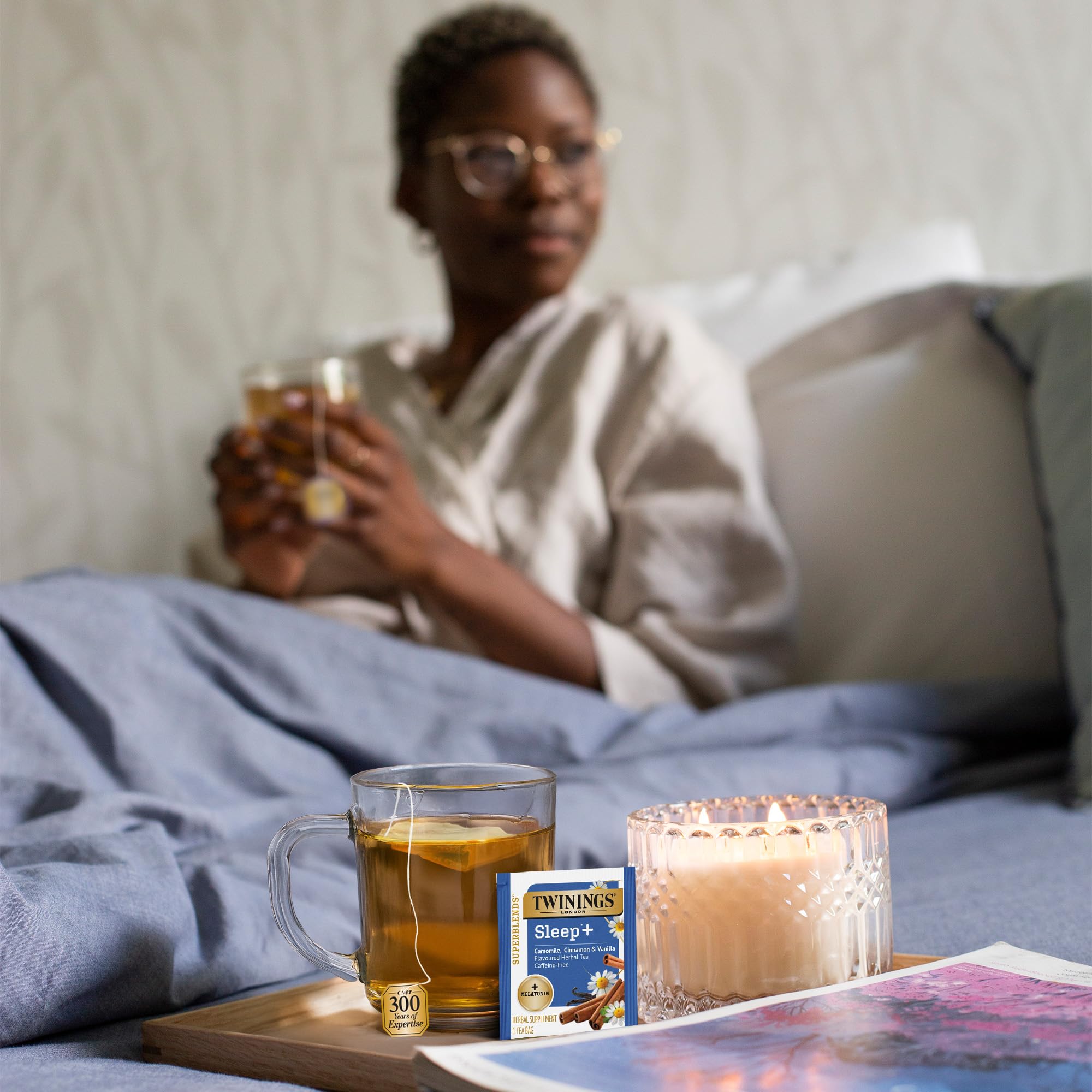 Twinings Sleep+ chamomile infusion with a golden hue
