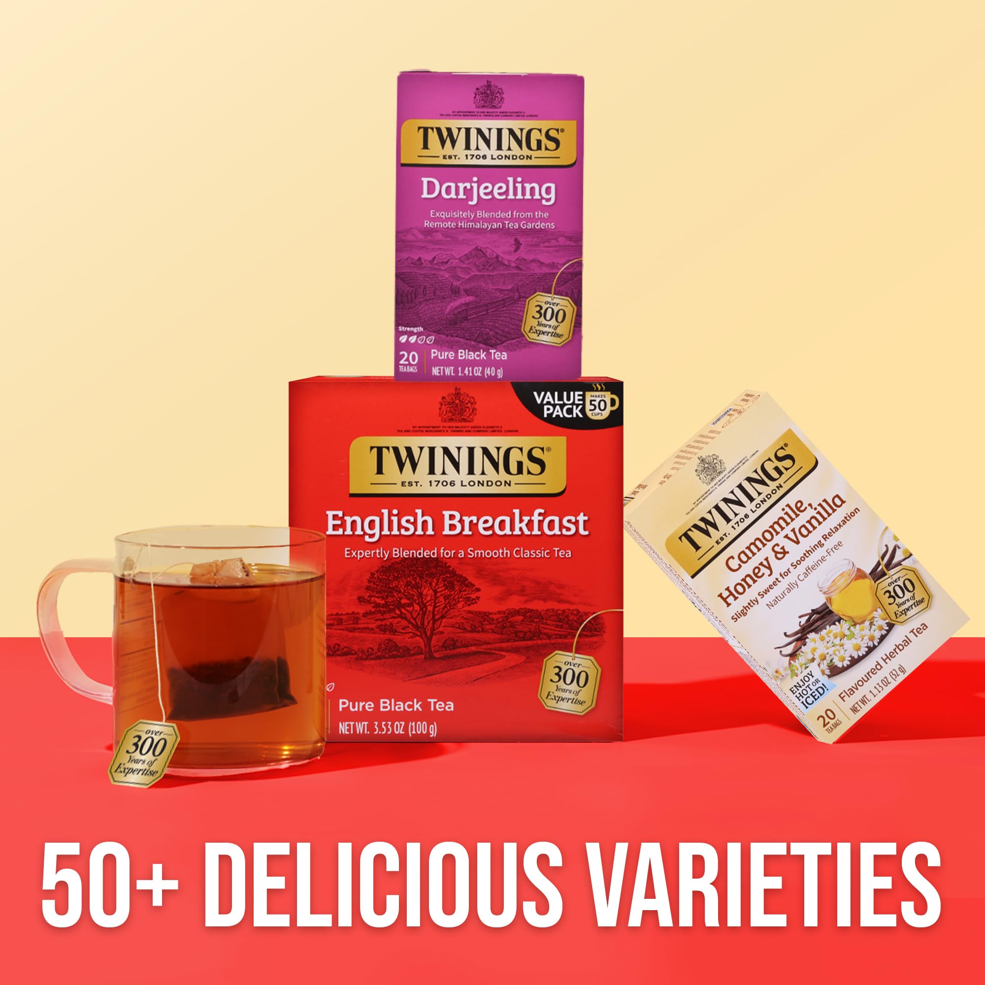 Twinings sourcing care logo with community benefits reflecting responsible tea.