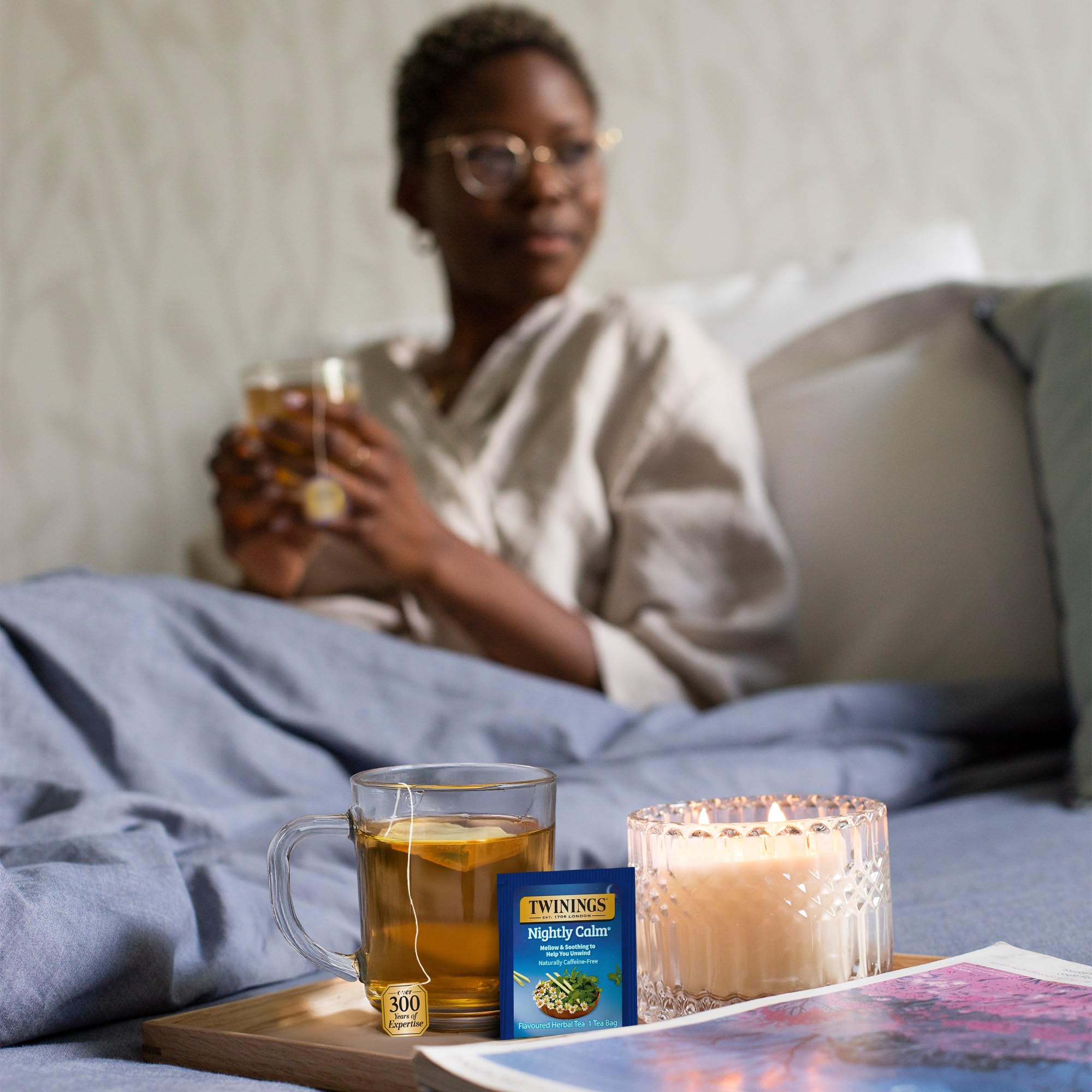 Twinings Nightly Calm with spearmint and lemongrass aroma.