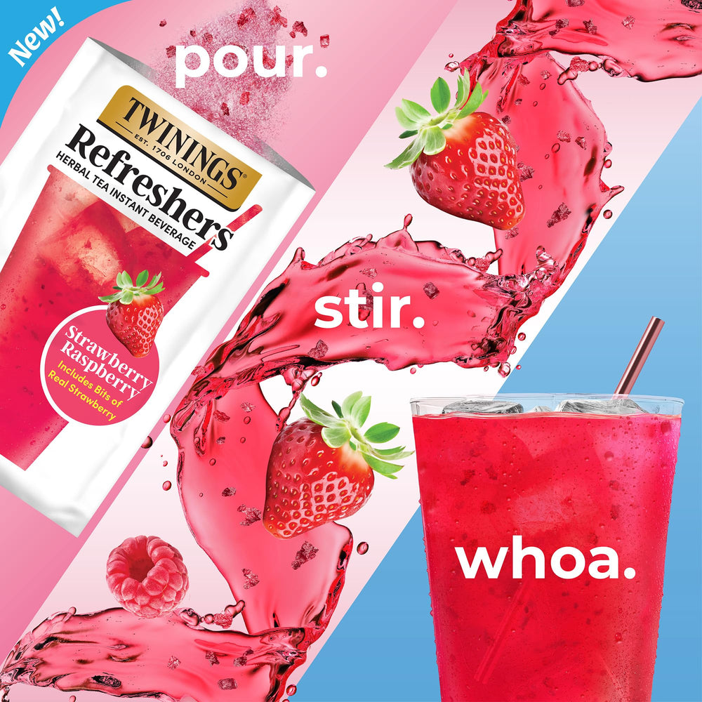 Twinings Refreshers poured into a glass resemble a cafe-style drink.