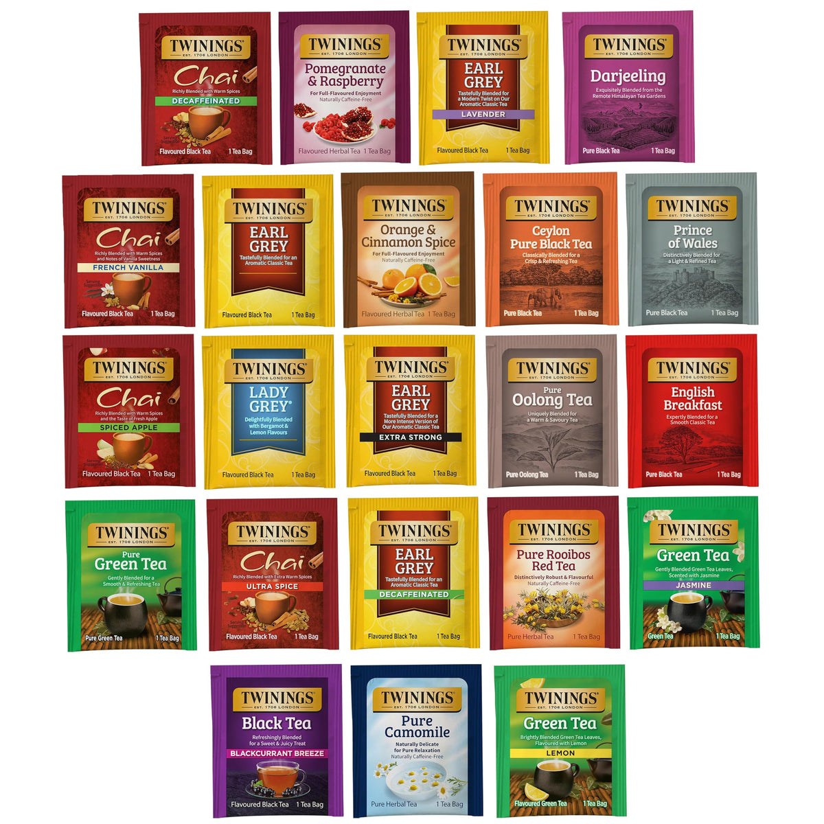 Twinings tea bag sampler box display for gift-worthy variety and easy gifting.