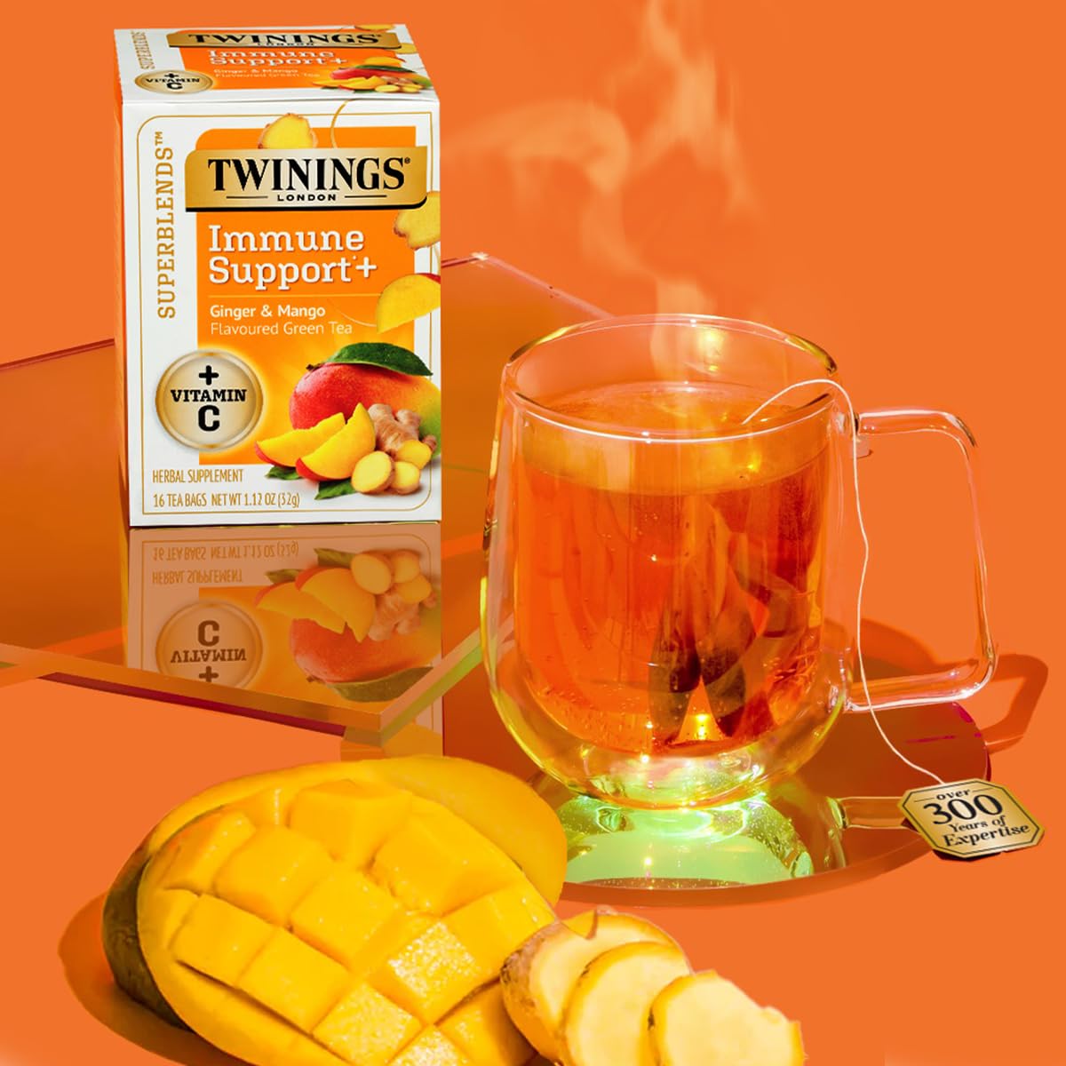 Close-up of Twinings tea bags ready to brew.