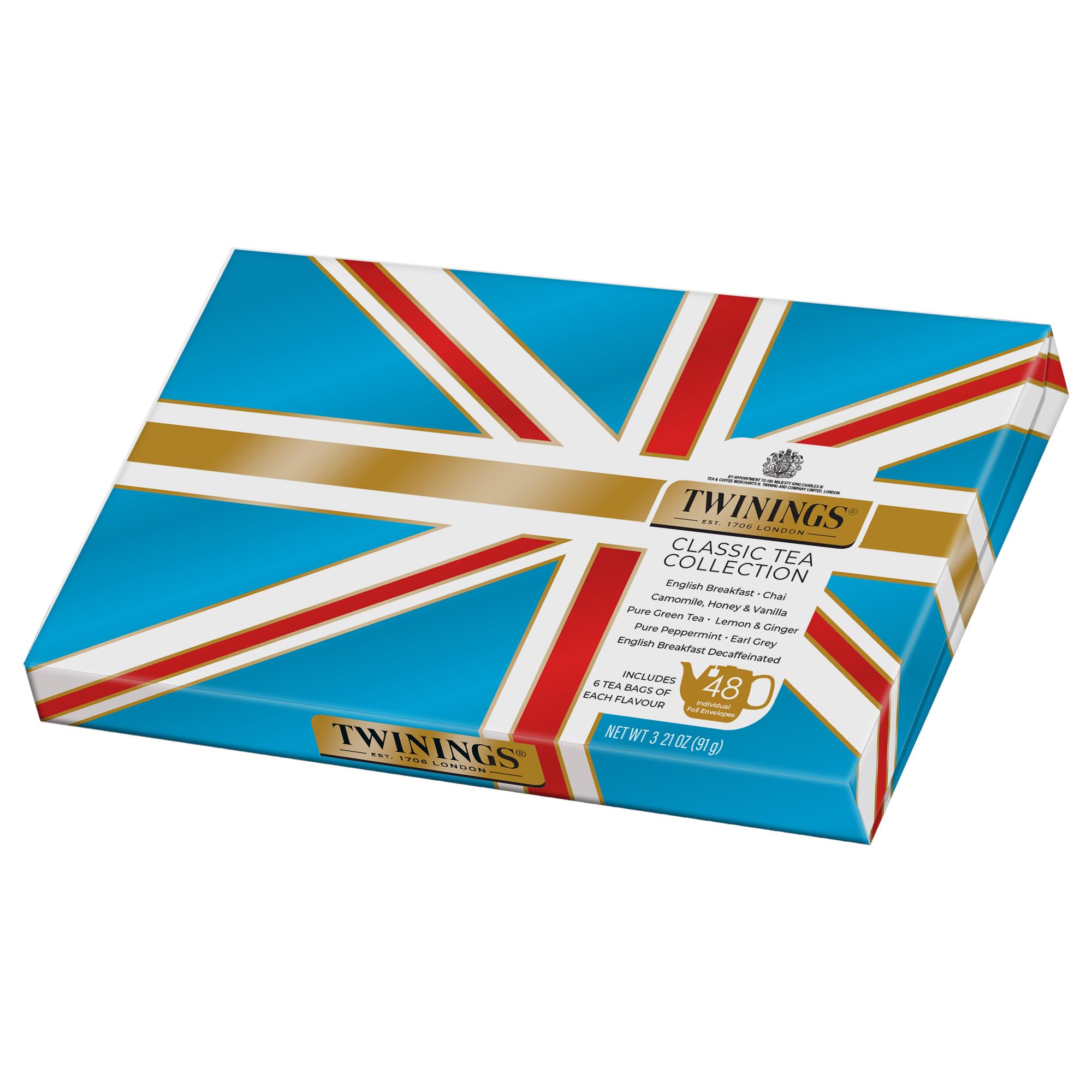Twinings variety collection emphasizes bold black, soothing herbal, and green options.