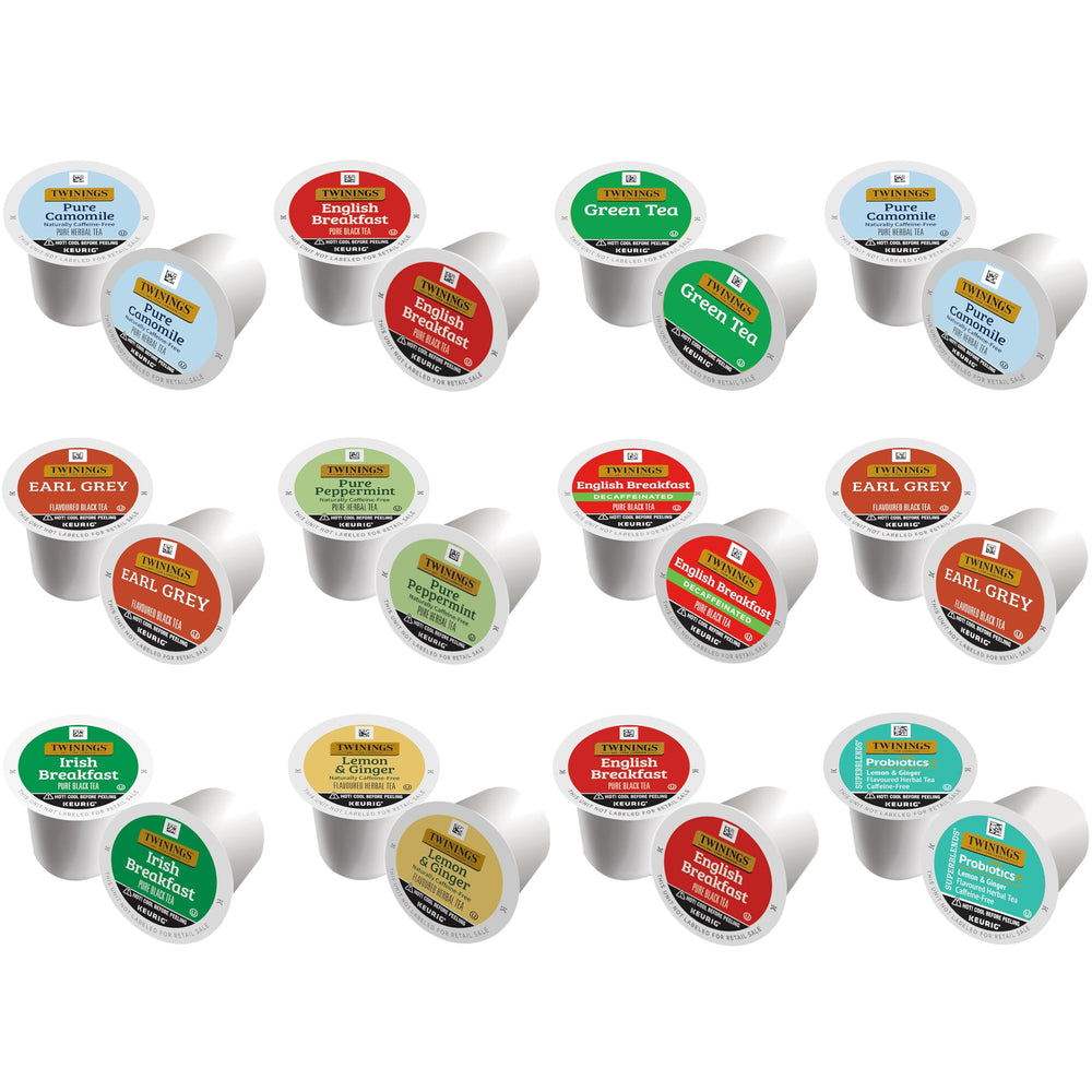 Twinings tea K Cup sampler box with 24 pods for quick, varied tea moments.