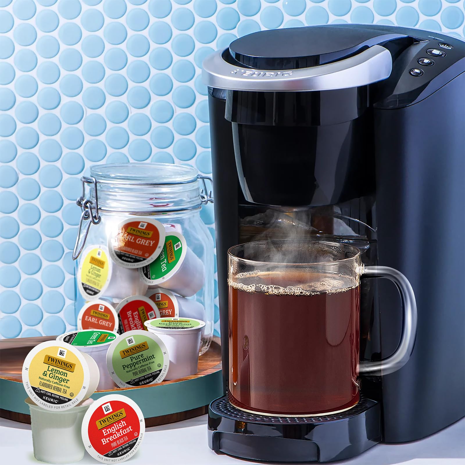 Twinings Tea K Cup pods collection close-up for quick brewing