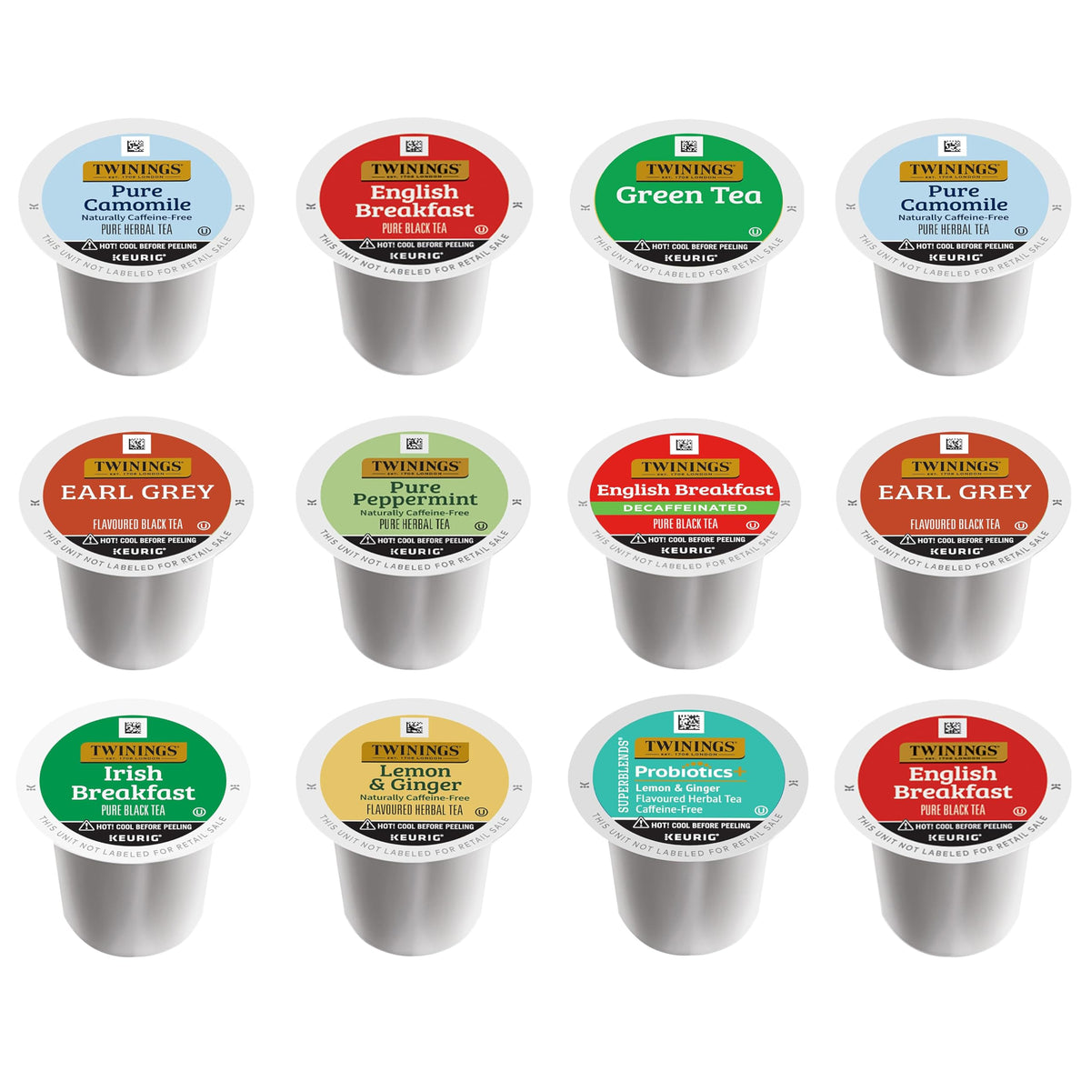 Twinings Tea K Cup Sampler with 12 pods for varied tasting at home.
