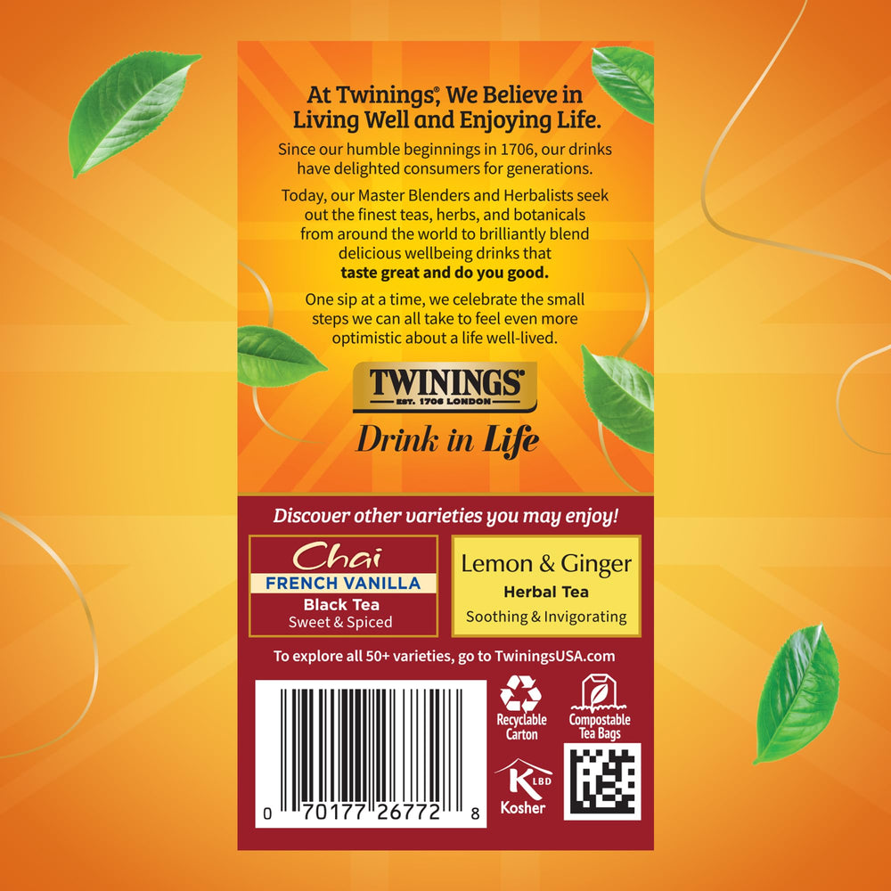 On-the-go friendly Twinings Ultra Spice Chai tea bags for travel.