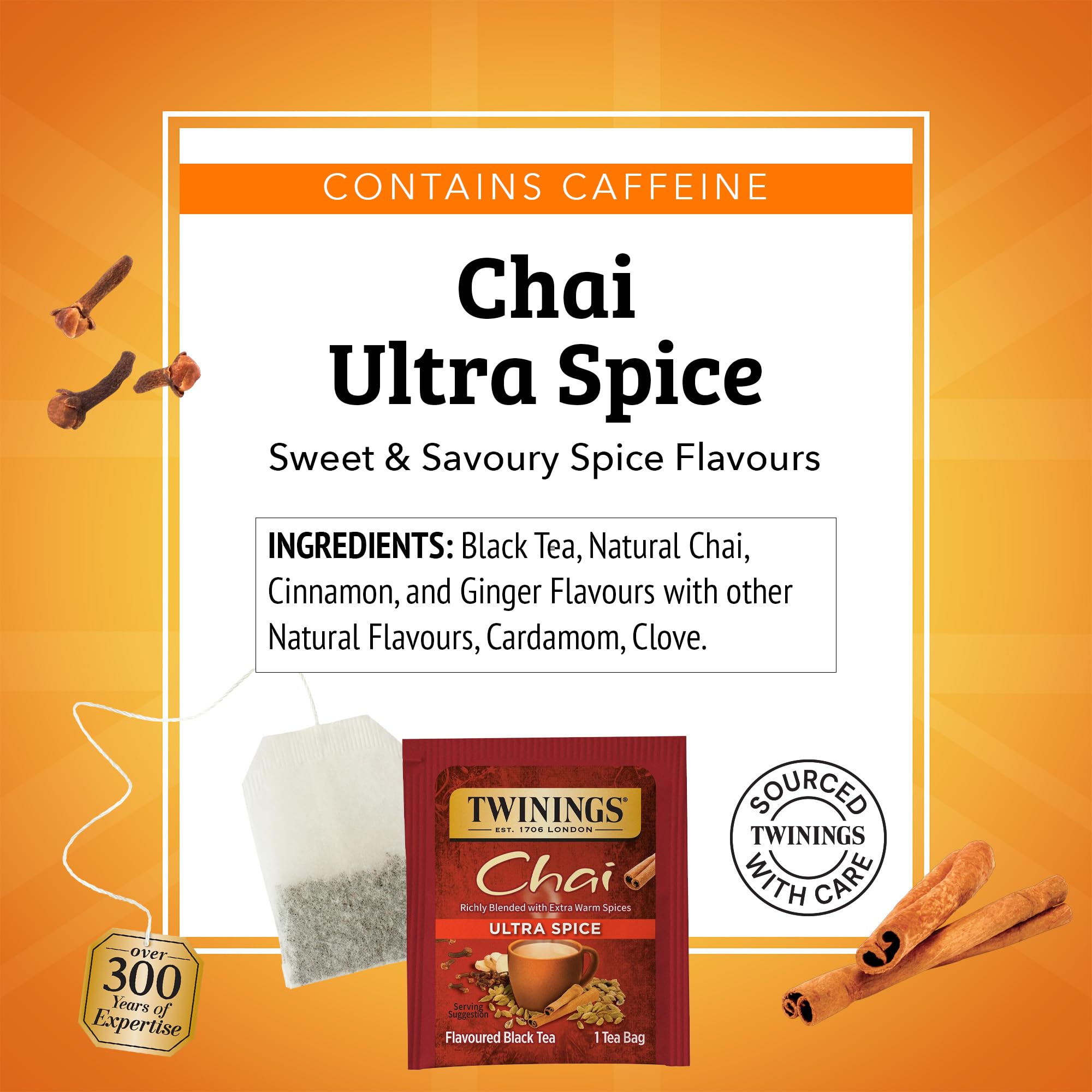 Twinings Ultra Spice Chai spice blend close-up with warm aroma and notes