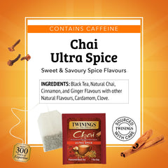 Steaming cup of Twinings Ultra Spice Chai shows bold aroma.