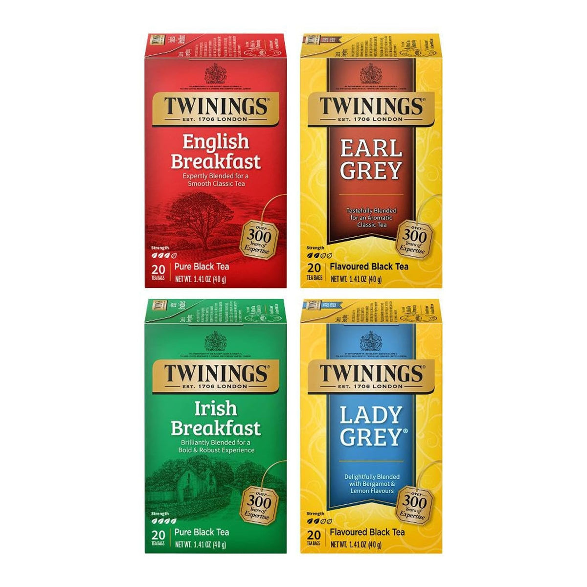Twinings variety pack box showing four black tea flavors for versatility