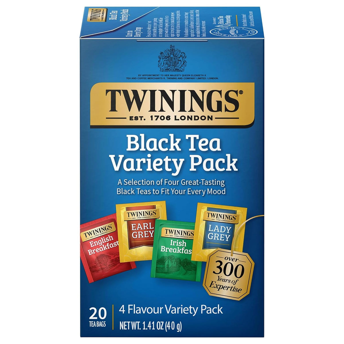 Twinings variety pack box showing four black teas for versatile mornings