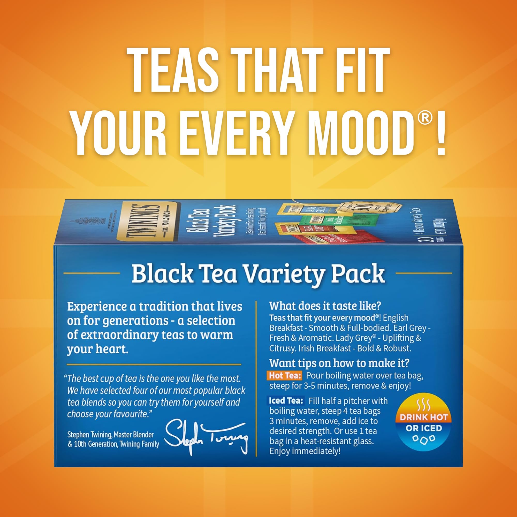Twinings Early Grey tea bags with citrusy bergamot aroma