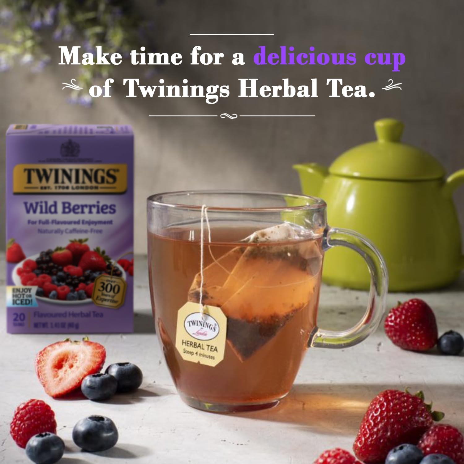 Twinings Wild Berries packaging on display for daily tea moments.