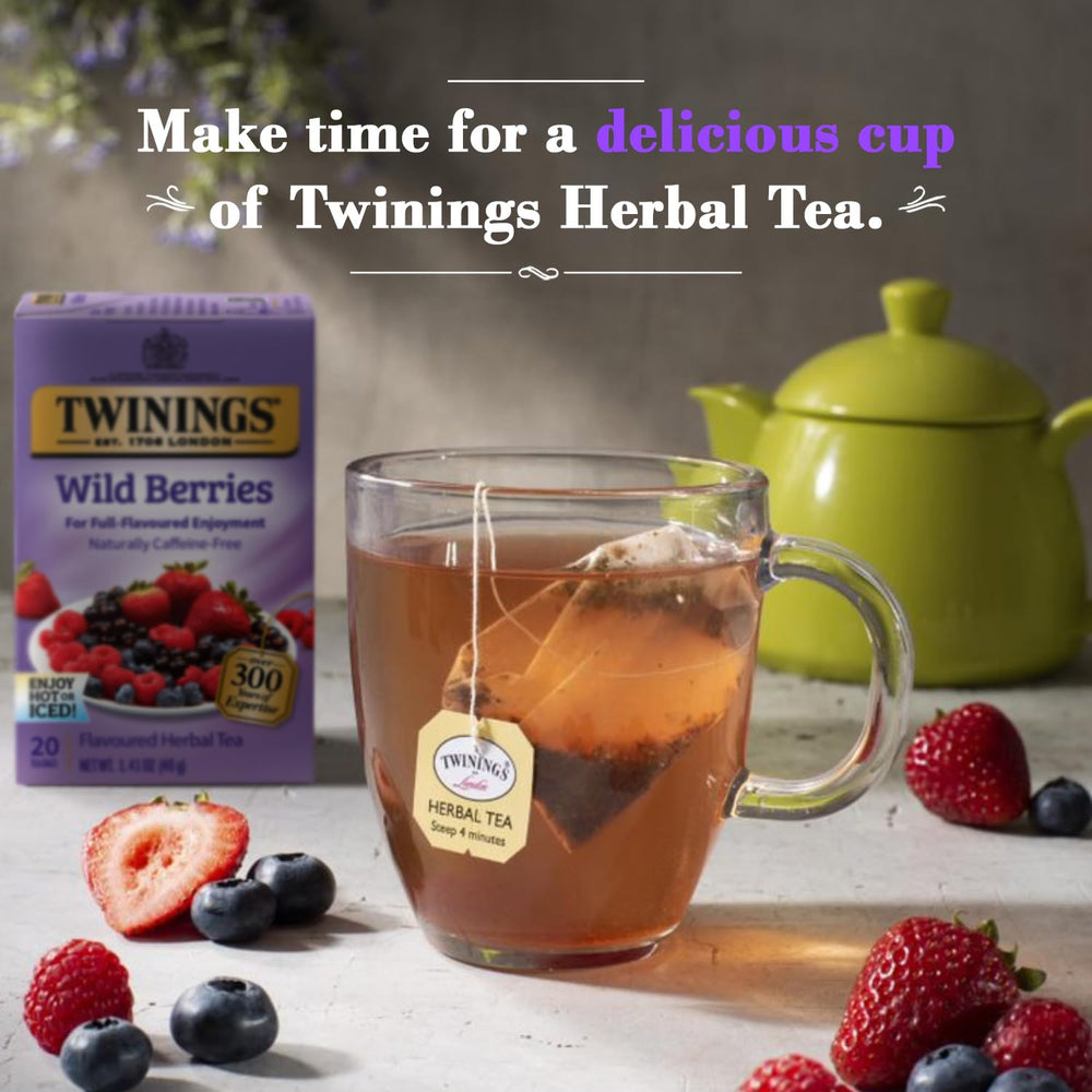 Twinings Wild Berries packaging on display for daily tea moments.