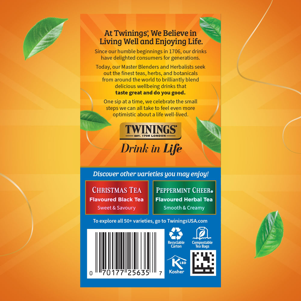 Twinings Winter Spice individually sealed tea bags stay fresh for travel.