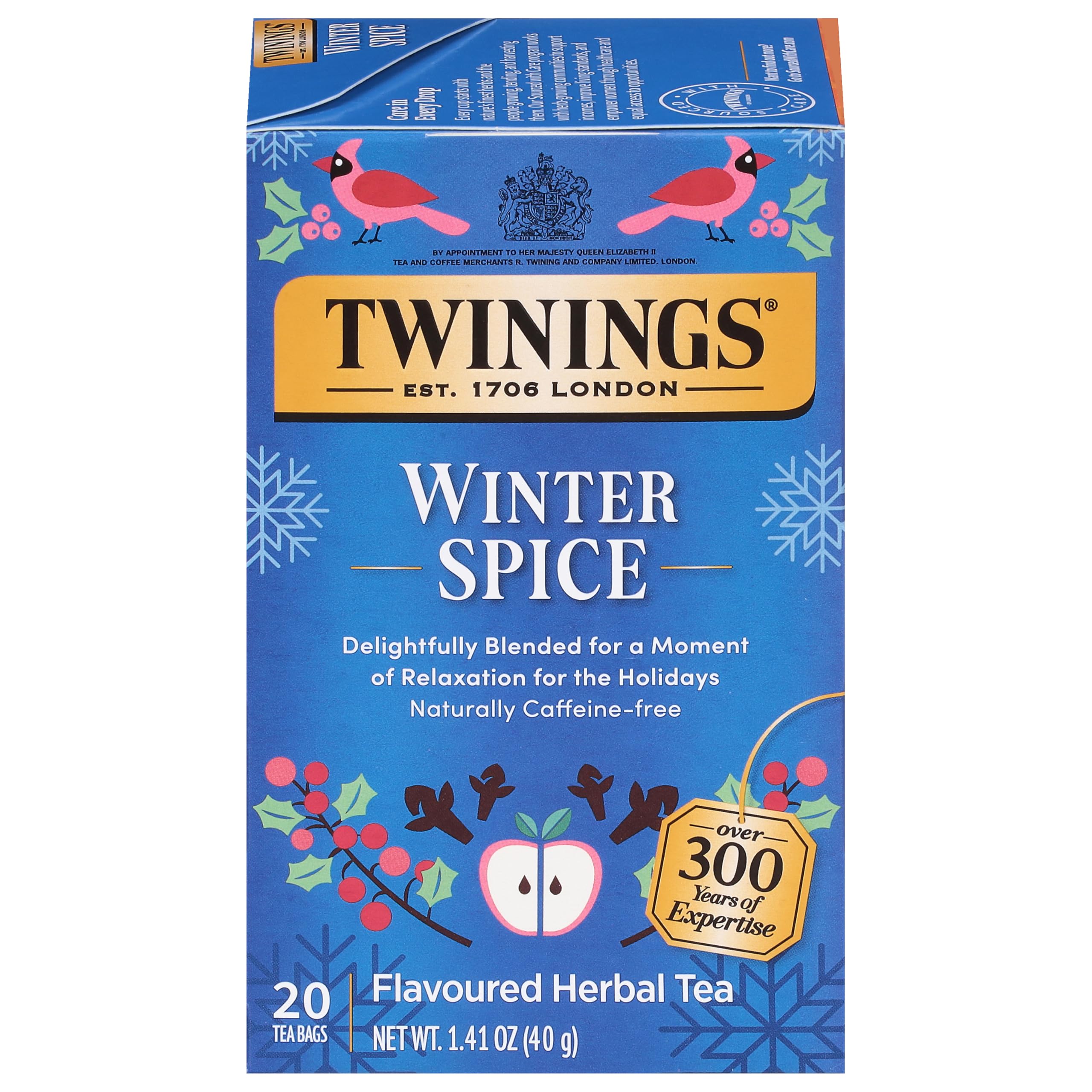 Twinings Winter Spice tea bags offer a cozy holiday moment.