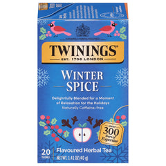 Twinings Winter Spice tea bags offer a cozy holiday moment.