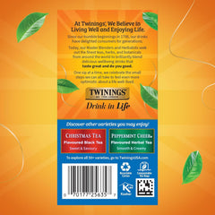 Twinings Winter Spice Tea camomile bag close-up, soothing herbal ritual.