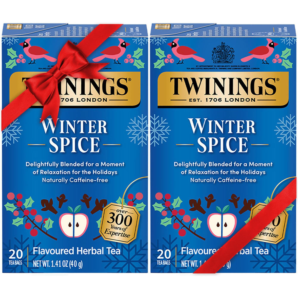 Twinings Winter Spice Tea cup steaming, a caffeine-free moment to unwind.
