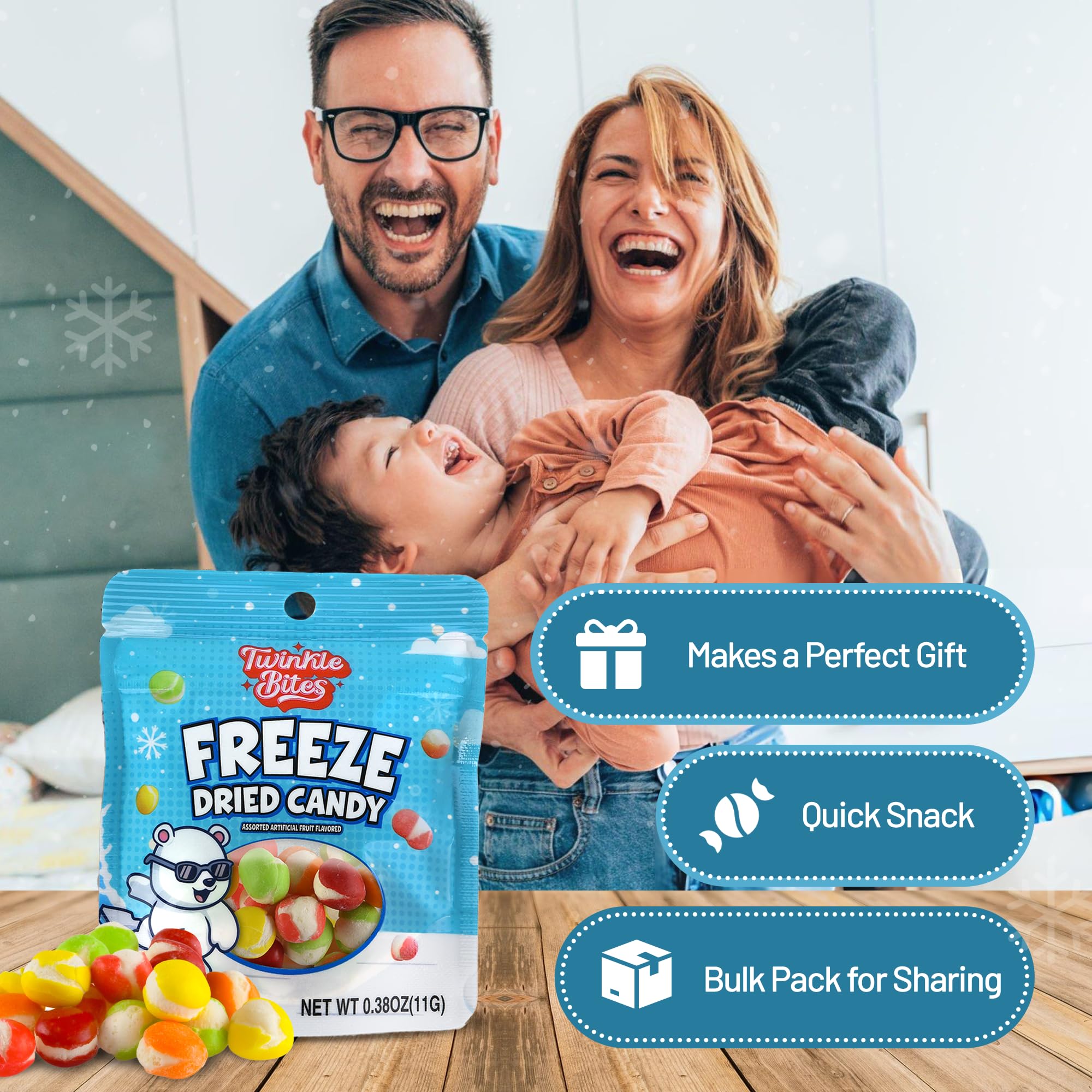 Twinkle Bites freshness-sealed bags visible, emphasizing extended shelf life.