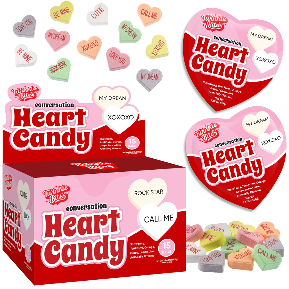 Twinkle Bites valentines heart bags box, gift-ready for classroom celebrations and party favors.