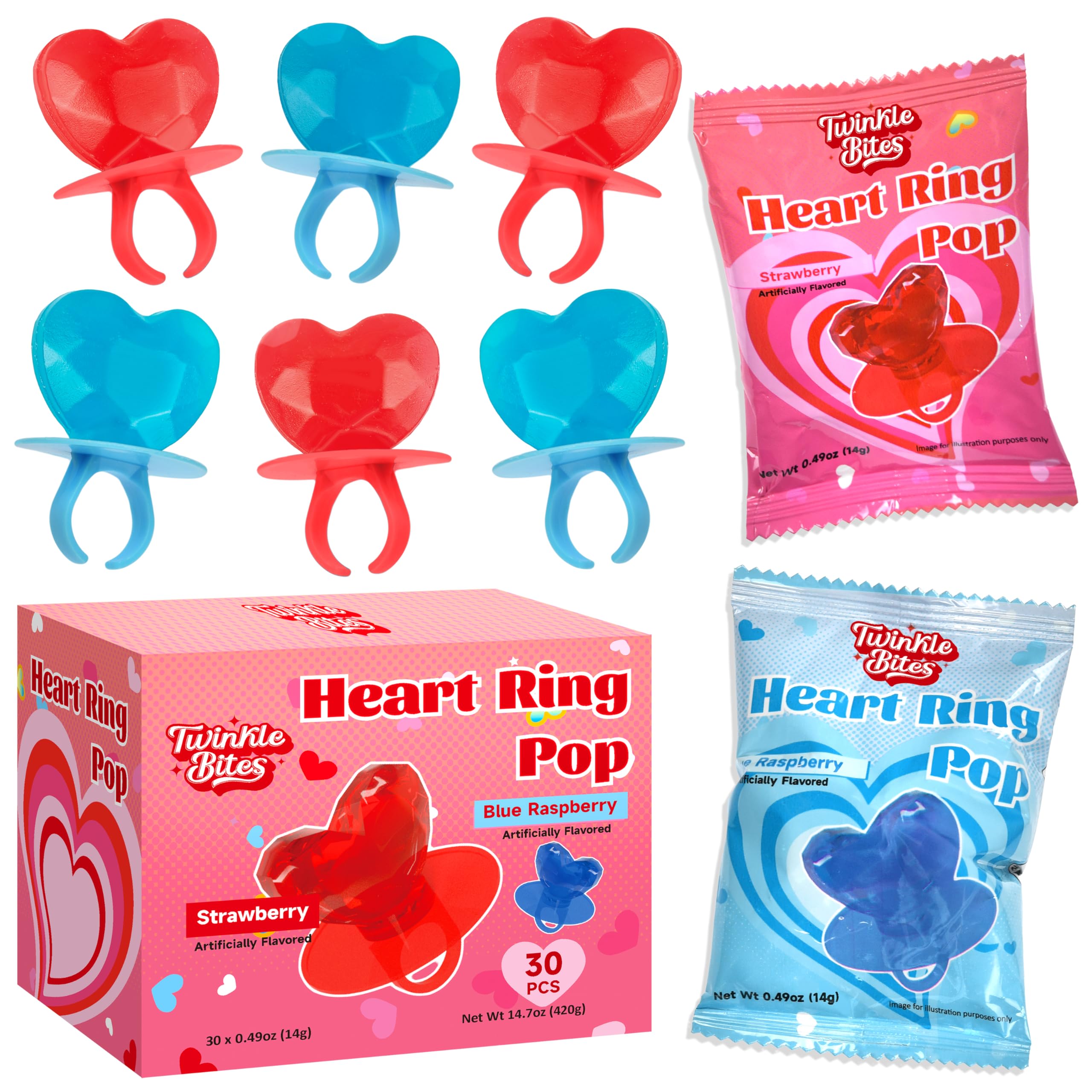Twinkle Bites Valentine ring candy with heart design, ideal for party favors.