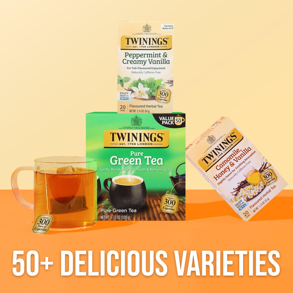 Twinings branded packaging highlighting the peppermint-vanilla aroma.