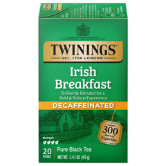 Twinings Irish Breakfast Decaf tea bag with bold flavor and caffeine-free option.