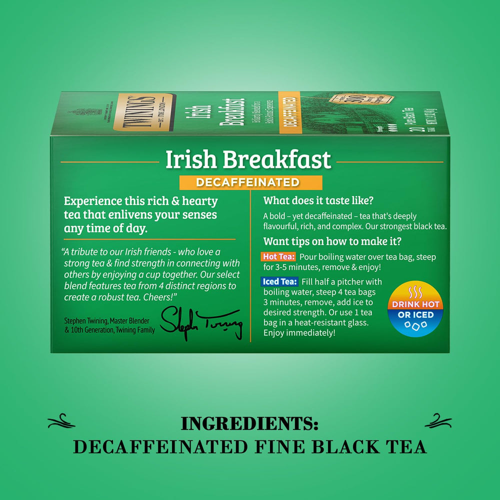Twinings Irish Breakfast mug with steam, a morning pick-me-up.