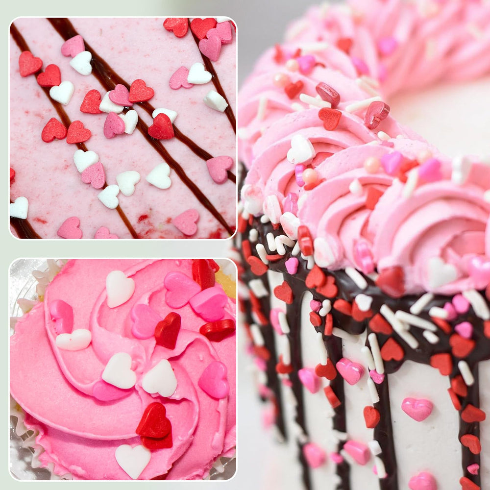Twisweet heart sprinkles on a cake top for celebration-ready visuals.