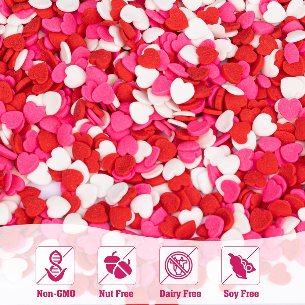 Twisweet heart sprinkles on cookies for charming edible accents.