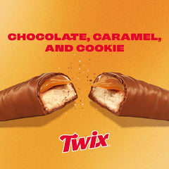Twix crunchy cookie layer with gooey caramel center close-up.